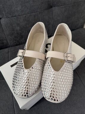 SCHUTZ Silver Metallic Mary Jane Flats with Buckle